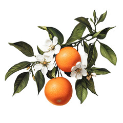 Orange with leaf isolated on white and transparent background. PNG cutout. 