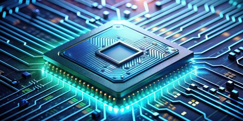 CPU on board with holographic security alert displaying, computer, technology, CPU, board, hardware, hologram, security