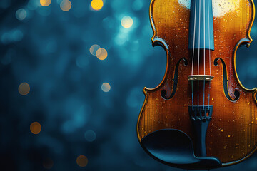Classic Wooden Violin Set Against a Sparkling Bokeh Background
