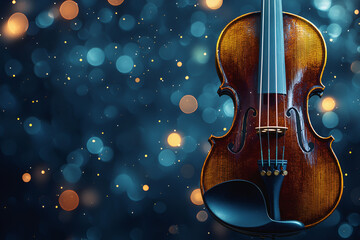 Fototapeta premium Classic Wooden Violin Set Against a Sparkling Bokeh Background 