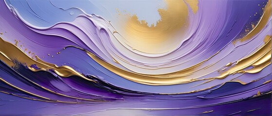 Abstract Waves of Purple and Gold with a Hint of Surreal Serenity and Flowing Elegance