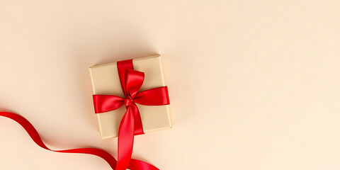 beautifully wrapped gift box with red ribbon, perfect for special occasions. This elegant surprise adds touch of joy to any celebration