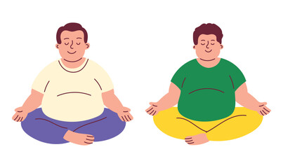Obese Man doing Yoga Meditation and Mental Fullness Illustration 