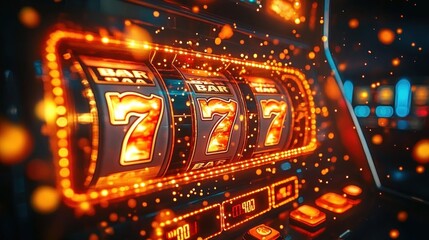 Vibrant Casino Slot Machine Background with Golden 777 Lights and Exciting Gambling Atmosphere
