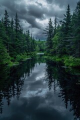 Green Wilderness Nature Depicting a Lush Forest Scene With sunshine and river ai generated