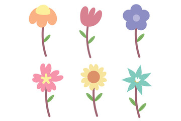 Naklejka premium Cute flower illustrations. Hand drawn spring flowers flat set illustration. Suitable for flat design illustration, clip art, stickers, etc