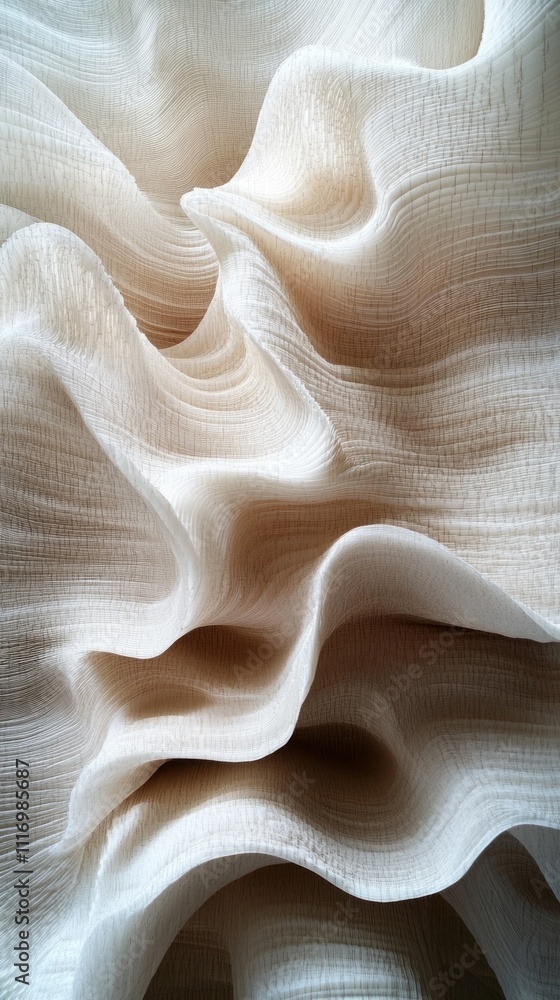 Poster Soft waves of fabric capture the dawn light, creating a mesmerizing interplay of shadow and texture. Each layer unfolds in graceful curves, inviting a serene experience of beauty