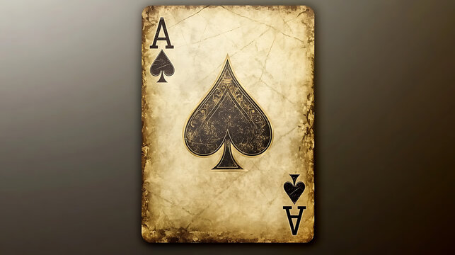 Aged ace of spades playing card, featuring intricate details and a worn-out texture, evoking a sense of nostalgia and classic card games.
