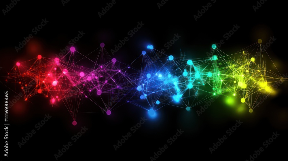 Poster colorful abstract network of connected nodes and lines