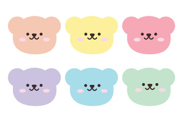 Cute bear face kawaii style with pastel color. Suitable for flat design illustration, clip art, stickers, etc