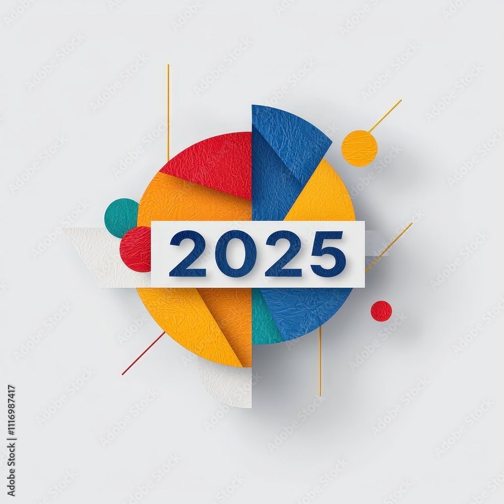 Poster metallic 2025 text designed within geometric label borders