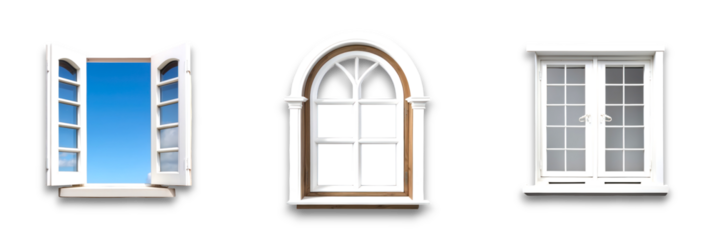 Isolated windows on transparent background showcasing different designs