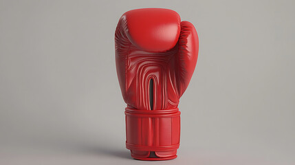 A vibrant red boxing glove stands tall against a neutral backdrop, showcasing its sleek design and intricate stitching, perfect for sports enthusiasts and fitness imagery.