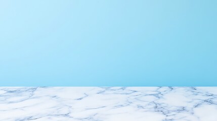 Obraz premium A Clean and Modern Marble Tabletop Against a Soft Blue Background Perfect for Stylish Displays