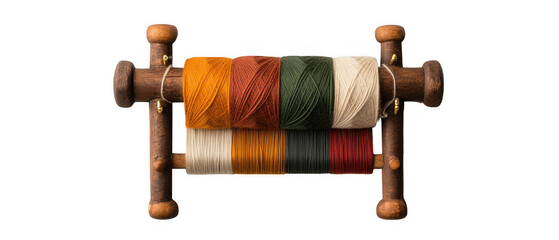 [Weaving on vertical warp threads with multicolored threads] Vintage Loom Weaving Colors Multicolored Thread Fabric Design