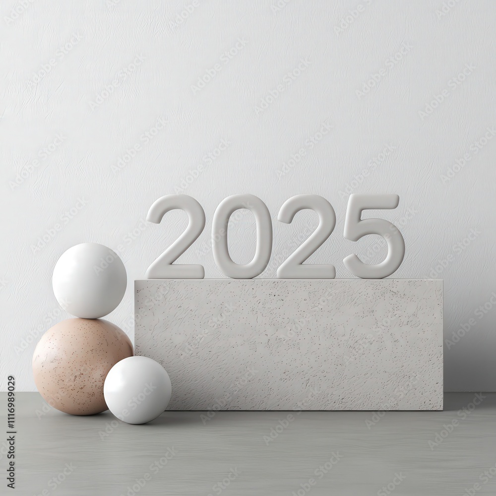 Poster minimalist design with understated 2025 text in a futuristic font