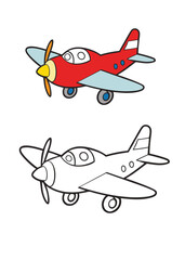 A fun and engaging airplane coloring page for kids, featuring a playful, easy-to-color design of an airplane flying through the sky with clouds and sunshine for a delightful activity.