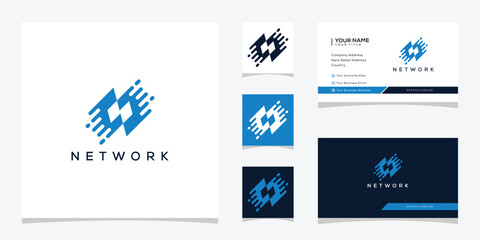 letter N digital technology logo design graphic icon