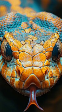 Close-up of a vibrant python snake with detailed scales