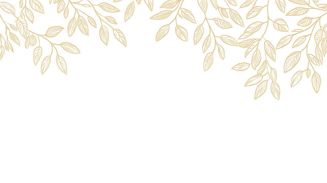 A delicate arrangement of illustrated leaves in soft gold tones, creating an elegant frame design against a clean white background.
