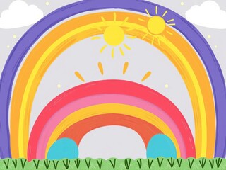 Cute boho style cartoon doodle clipart elements with rainbow, sun, cloud, star for nursery design, birthday party, book cover, clipart, cloud