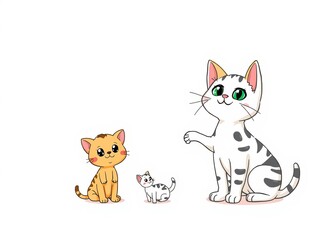 Obraz premium Cute cartoon cat set in various poses for kids coloring and animation, hand drawn illustration, funny kittens, pet characters, pets, cartoon