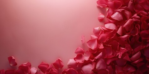 Fototapeta premium Fresh Red Rose Petals Forming a Beautiful Floral Background in Soft Pink Hue Capture for Relaxing and Romantic Moments