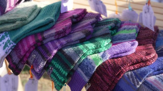 Handmade wool socks knitted from sheep yarn