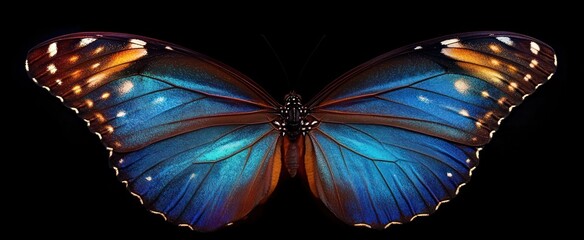 Morpho Butterfly Wings Hyper Realistic Background with Iridescent Blue and Rich Brown Details