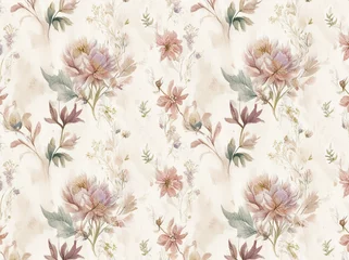 Seamless pattern with watercolor flowers. Peonies, anemone, citrus and roses. Illustration 