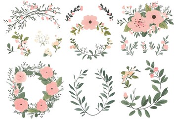 Fototapeta premium Watercolor Flower, Painting on canvas, Illustration Retro set with different daisy flowers. Colorful vector illustration isolated on white background in vintage style flower, watercolor, vector, pink,