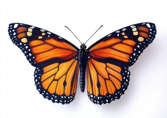 Fototapeta premium Monarch Butterfly Close-Up Detailed White Background Colorful Insect Macro Photography