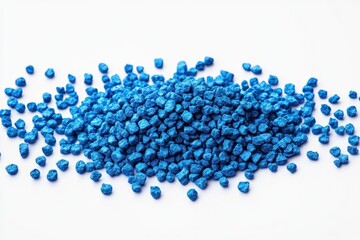Vibrant Blue Polymer Granules Close-Up on White Background