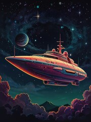 Cosmic Launch: A towering futuristic rocket stands poised on the launchpad, its sleek silhouette silhouetted against a vibrant cosmic sunset. The scene evokes a sense of awe and wonder.