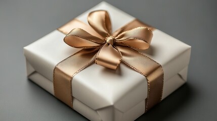 Stylish White Gift Box with a Shimmering Gold Ribbon Accent
