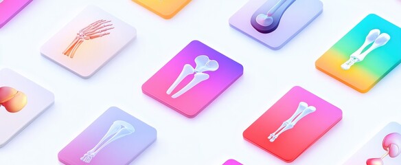 Colorful Cards Displaying Human Skeletal System Anatomy