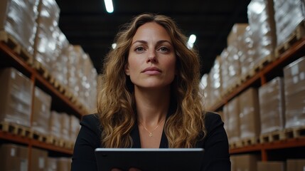 Warehouse manager analyzing inventory distribution center corporate environment professional viewpoint business strategy