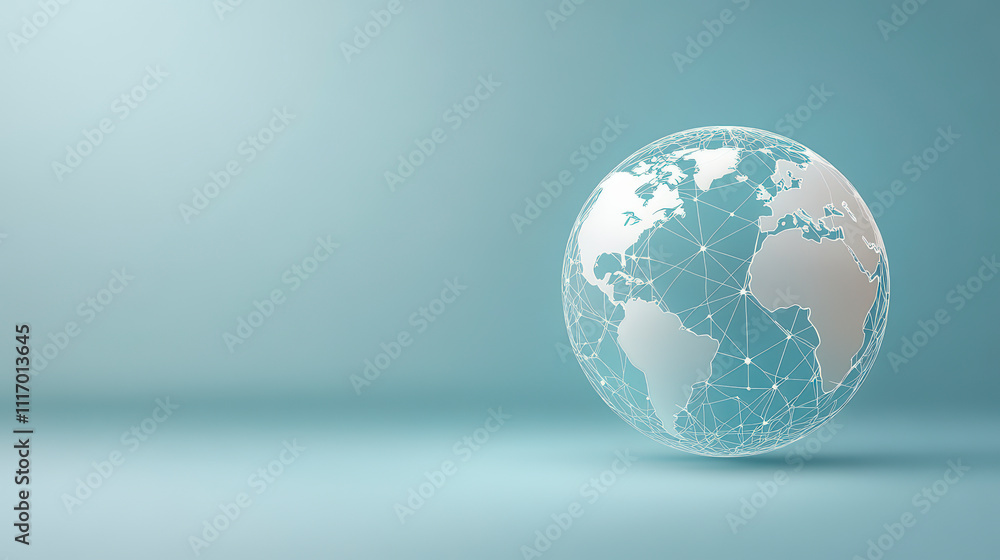 Poster a transparent globe with network connections on a gradient blue background, symbolizing global commu