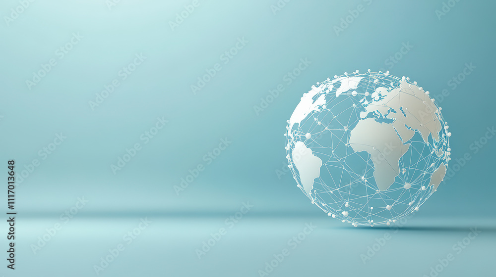 Aufkleber a digital globe with network connections on a minimalist blue background, symbolizing global communi