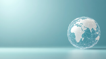 A wireframe globe with interconnected lines floats against a soft, gradient background, symbolizing global connectivity and modern digital networks.