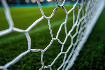 Soccer Goal Net Close Up Abstract Texture Natural Light Grass Background