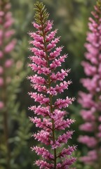 Obraz premium Closeup shot of the delicate petals of pink heather Calluna vulgaris flowers with intricate details, pink flowers, macro photography