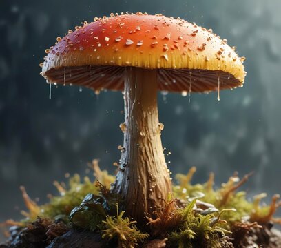 Colored water drop explosion on a mushroom cap, water drop, hydrosphere