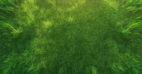 vibrant green grass field hyper-realistic soft morning light top-down view detailed garden texture