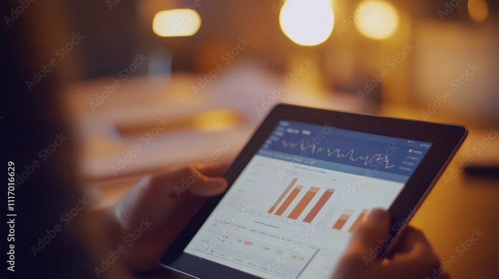 Aufkleber person analyzing data on a tablet with graphs and charts