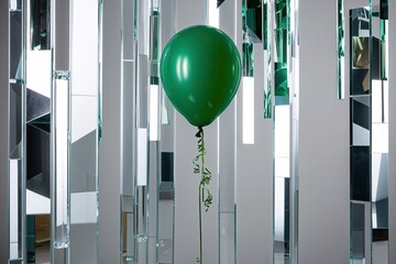 Fototapeta premium Single Green Balloon Floating Against Shiny Background for Party Celebrations