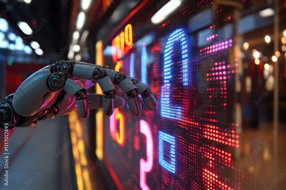 Poster robotic hand interacting with a digital display
