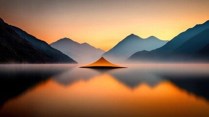 Obraz premium Serene Mountain Landscape at Dawn Dusk Transition