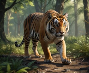 Obraz premium Forest floor is home to the majestic Bengal tiger, big cat, tiger, camouflage