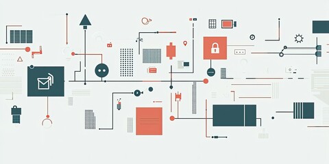 Fototapeta premium A minimalist vector image of logistic components, including simple icons and shapes for use in digital media.